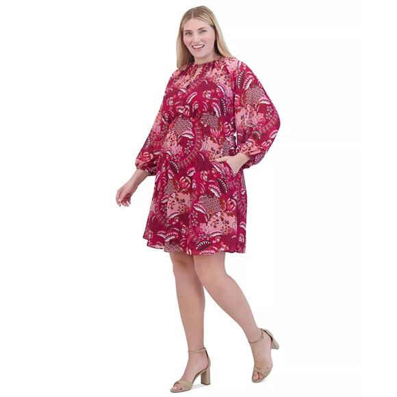 Jessica Howard NEW Wine-Colored Paisley Keyhole Fit & Flare Dress Women 20W Plus - Picture 2 of 14